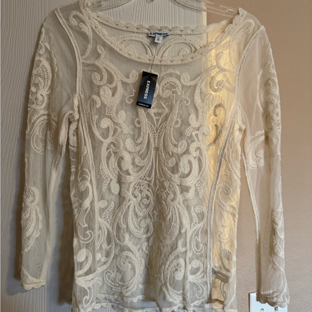 Express Cream Lace Top